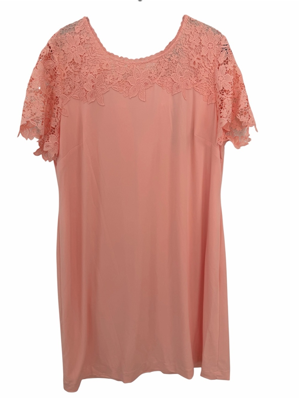 Karl Lagerfeld Lace Yoke Short Sleeve Shift Dress Peach Size 16